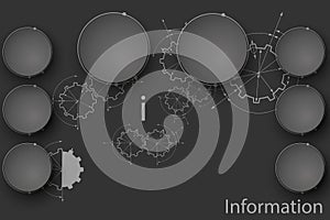 Gears in engagement. Engineering drawing abstract industrial background with a cogwheels.