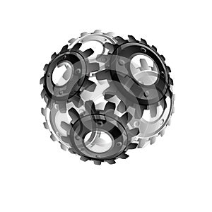 Gears in engagement. Engineering drawing abstract industrial background with a cogwheels.