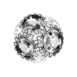 Gears in engagement. Engineering drawing abstract industrial background with a cogwheels.