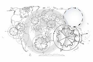 Gears in engagement. Engineering drawing abstract industrial background with a cogwheels.