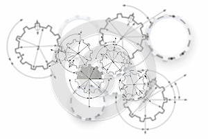 Gears in engagement. Engineering drawing abstract industrial background with a cogwheels.