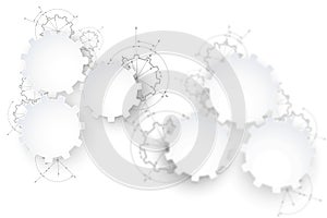 Gears in engagement. Engineering drawing abstract industrial background with a cogwheels.