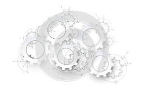 Gears in engagement. Engineering drawing abstract industrial background with a cogwheels.