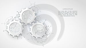 Gears in engagement. Engineering drawing abstract industrial background with a cogwheels.