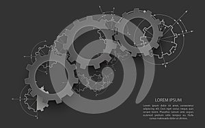 Gears in engagement. Engineering drawing abstract industrial background with a cogwheels.