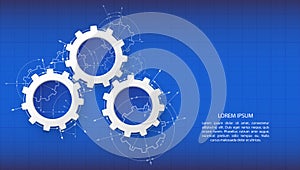 Gears in engagement. Engineering drawing abstract industrial background with a cogwheels.