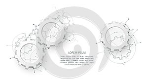 Gears in engagement. Engineering drawing abstract industrial background with a cogwheels.