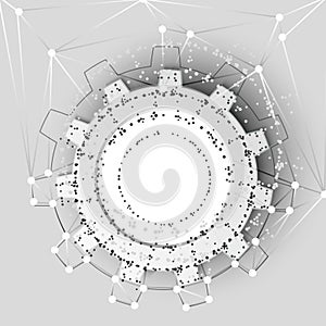 Gears in engagement. Engineering drawing abstract industrial background with a cogwheels.