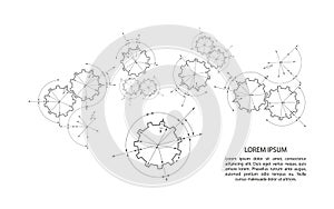 Gears in engagement. Engineering drawing abstract industrial background with a cogwheels.