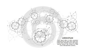 Gears in engagement. Engineering drawing abstract industrial background with a cogwheels.