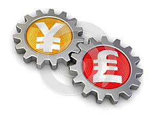 Gears with euro and Pound (clipping path included)