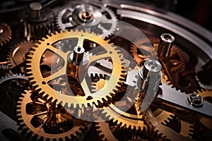 gears and flywheel of a mechanical clock demonstrating stored energy propulsion