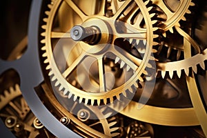 gears and flywheel of a mechanical clock demonstrating stored energy propulsion