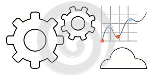 Gears, Graph with Data Points, and Cloud Representing Collaboration and Data Analytics