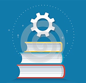 Gears icon on books icon design vector illustration, education concepts