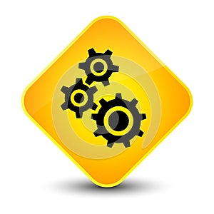 Gears icon elegant yellow diamond button
