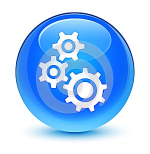 Gears icon glassy cyan blue round button