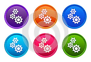 Gears icon luxury bright round button set 6 color vector
