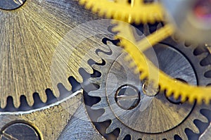 Gears. Industrial background. The concept of technology, time, teamwork, infinity, business projects