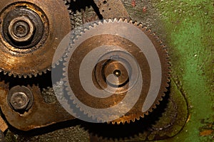 Gears of industrial machine. detail of mechanism. old cogwheels of machinery