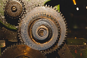 Gears of industrial machine. detail of mechanism. old cogwheels of machinery