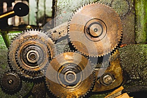 Gears of industrial machine. detail of mechanism. old cogwheels of machinery