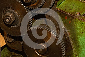 Gears of industrial machine. detail of mechanism. old cogwheels of machinery