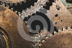 Gears of industrial machine. detail of mechanism. old cogwheels of machinery