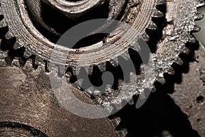 Gears of industrial machine. detail of mechanism. old cogwheels of machinery