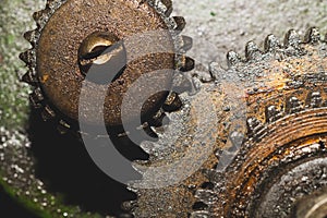 Gears of industrial machine. detail of mechanism. old cogwheels of machinery