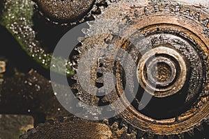 Gears of industrial machine. detail of mechanism. old cogwheels of machinery