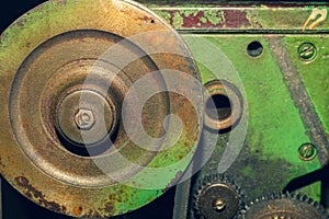 Gears of industrial machine. detail of mechanism. old cogwheels of machinery