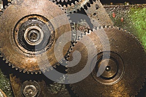 Gears of industrial machine. detail of mechanism. old cogwheels of machinery