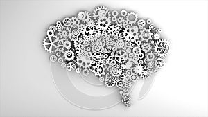 Gears mechanism brain 3D Rendering at white background. Mechanism inside human brain.