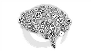 Gears mechanism brain 3D Rendering at white background. Mechanism inside human brain.