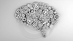 Gears mechanism brain 3D Rendering at white background. Mechanism inside human brain.