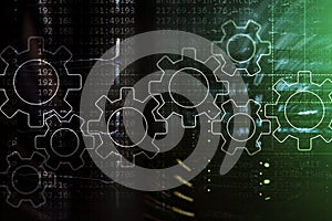 Gears mechanism, digital transformation, data integration and digital technology concept.