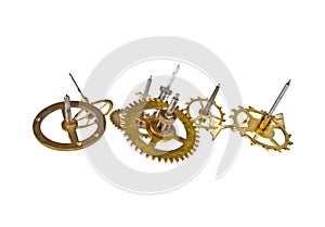 Gears from old clock isolated on white background