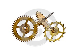 Gears from old clock isolated on white background