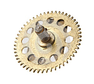 Gears from old clock isolated on white background