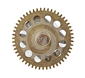 Gears from old clock isolated on white background
