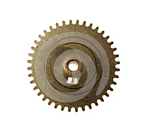 Gears from old clock isolated on white background