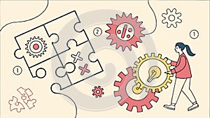 Gears and puzzle pieces, teamwork and solution concept vector design Generative AI