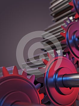 Gears with Red and Blue Reflections Teamwork Concept 3d Illustration