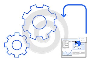 Gears Representing Process Automation with Data Dashboard for Analysis and Workflow Optimization