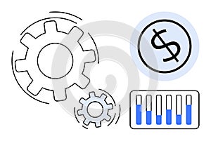 Finance and Process Optimization with Gears, Dollar Sign, and Data Visualization