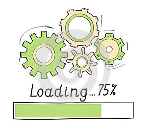 Gears rotates, loading progress bar vector style in doodle style. Load progress bar for UI. Upload status or download