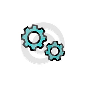 Gears simple icon cartoon. Concept of settings, prototyping or manufacturing, Vector with editable stroke, isolated.