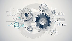 Gears and technical elements illustrating mechanical engineering concepts on a light background