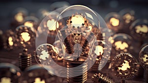 Gears transforming into lightbulbs, illustrating the process of turning creative ideas into innovative solutions